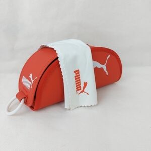 PUMA red sunglasses case lense cloth half moon eyeglasses storage